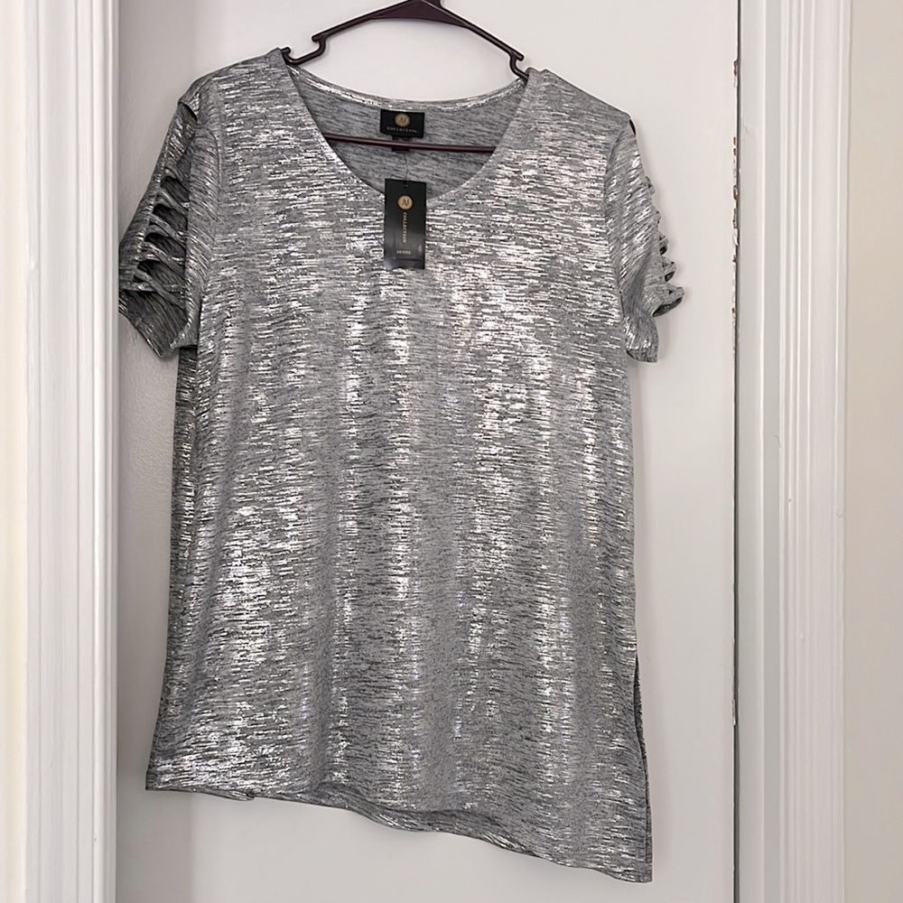 Petite Metallic Asymmetrical Top - Perfect for Holidays!
